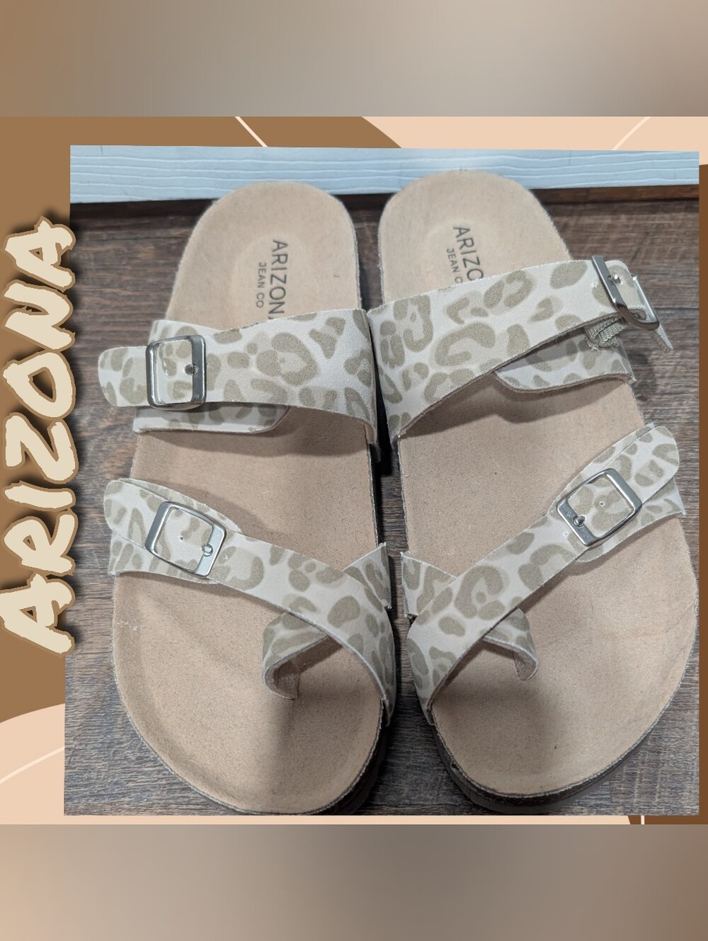 Arizona Beige Leopard Print Double-Buckle Slide Sandals